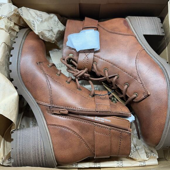 Frye & Co. Women's Axel Stacked Heel Lace Boots Brown, Size 9 Medium (Open Box) - Picture 1 of 3